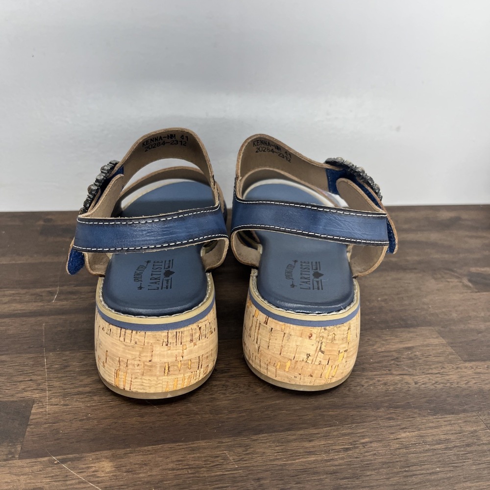 L'Artiste Spring Step Butterfly Cork Wedge Sandals 41 Blue Floral Buckle Kenna - Picture 7 of 11